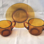 Plate-creamer-sugar-amber-glass-2